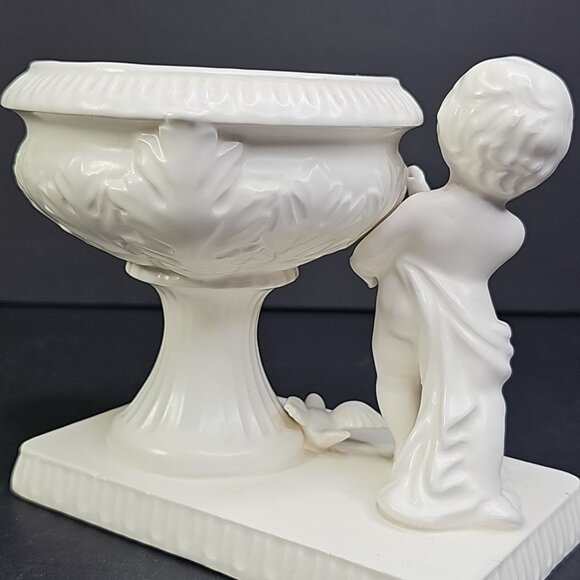 Vintage Japanese Cherub Cupid Doves Romantic 5” Ivory Ceramic Vase/Planter Japan - Picture 14 of 15